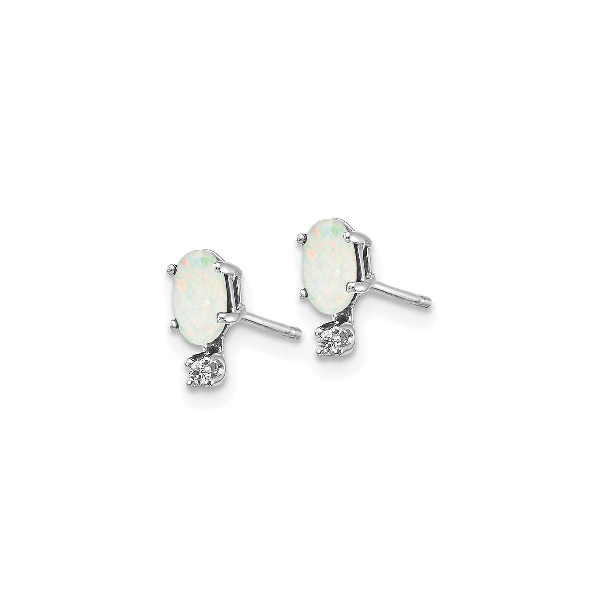 14k White Gold Stud Earrings with Oval Opals and Diamond Accents