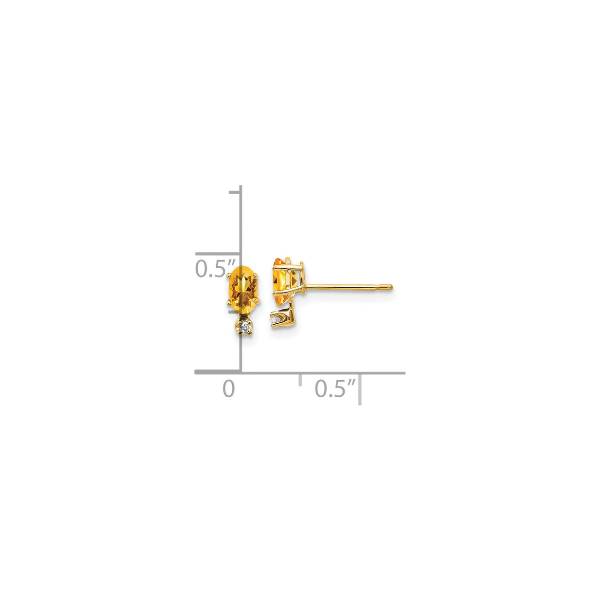14k Yellow Gold Citrine and Diamond Stud Earrings, Classic Birthstone Style for Women