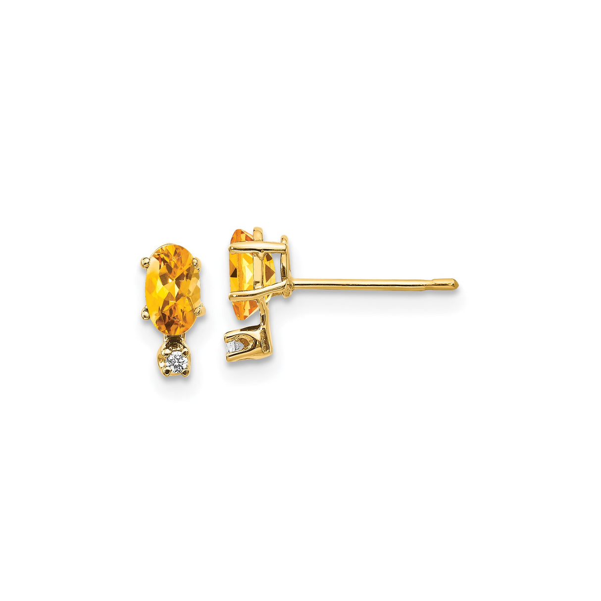 14k Yellow Gold Citrine and Diamond Stud Earrings, Classic Birthstone Style for Women