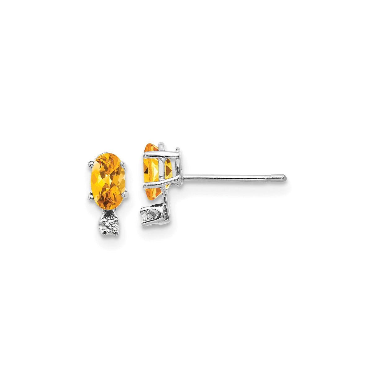 14k White Gold Citrine and Diamond Accent Stud Earrings, Oval Birthstone Design