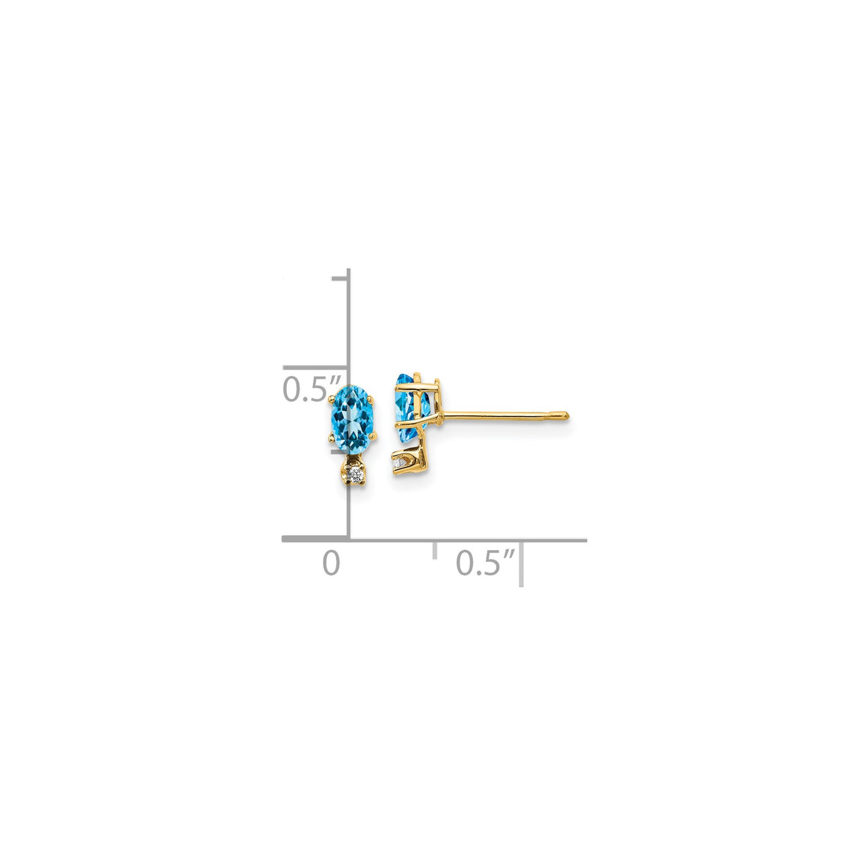 14k Yellow Gold Stud Earrings with Swiss Blue Topaz and Diamond Accents Oval-Cut Gemstone Design