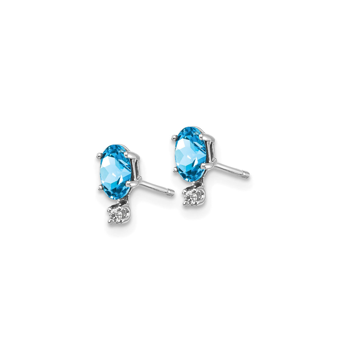 14k White Gold Stud Earrings with Oval Swiss Blue Topaz and Diamond Accents