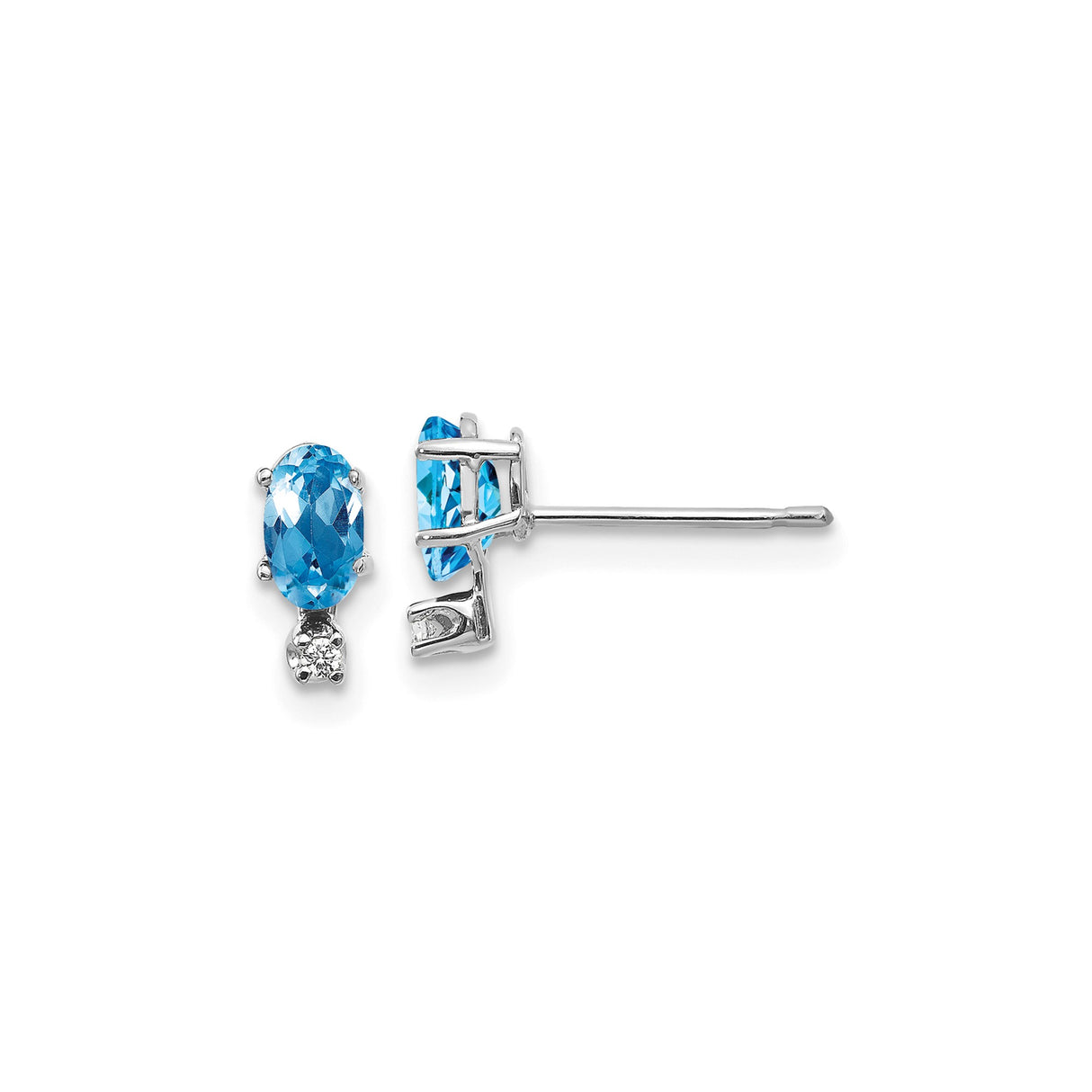 14k White Gold Stud Earrings with Oval Swiss Blue Topaz and Diamond Accents