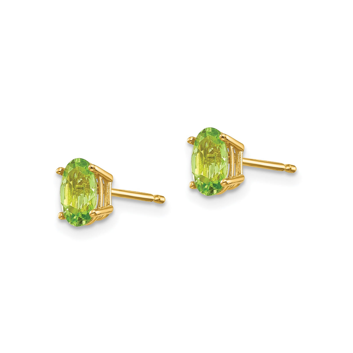 14k Yellow Gold Peridot Stud Earrings, Oval Cut Four Prong Minimalist Design for Women