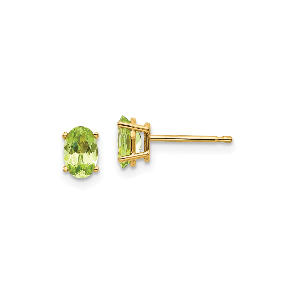 14k Yellow Gold Peridot Stud Earrings, Oval Cut Four Prong Minimalist Design for Women