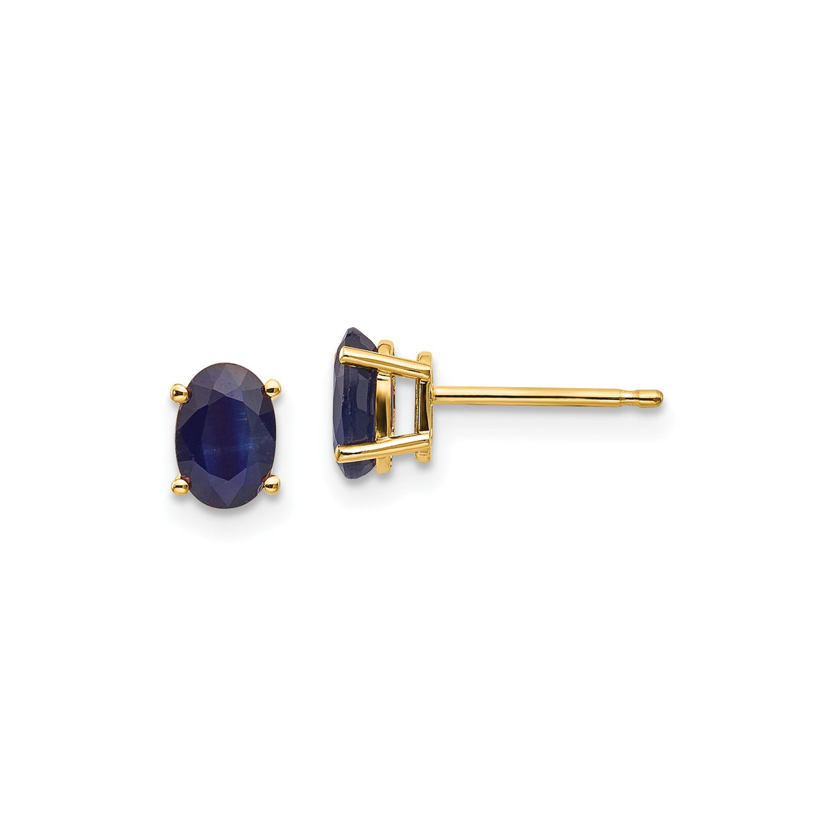 14k Yellow Gold Stud Earrings with Oval Cut Sapphire Look Gemstones for Women