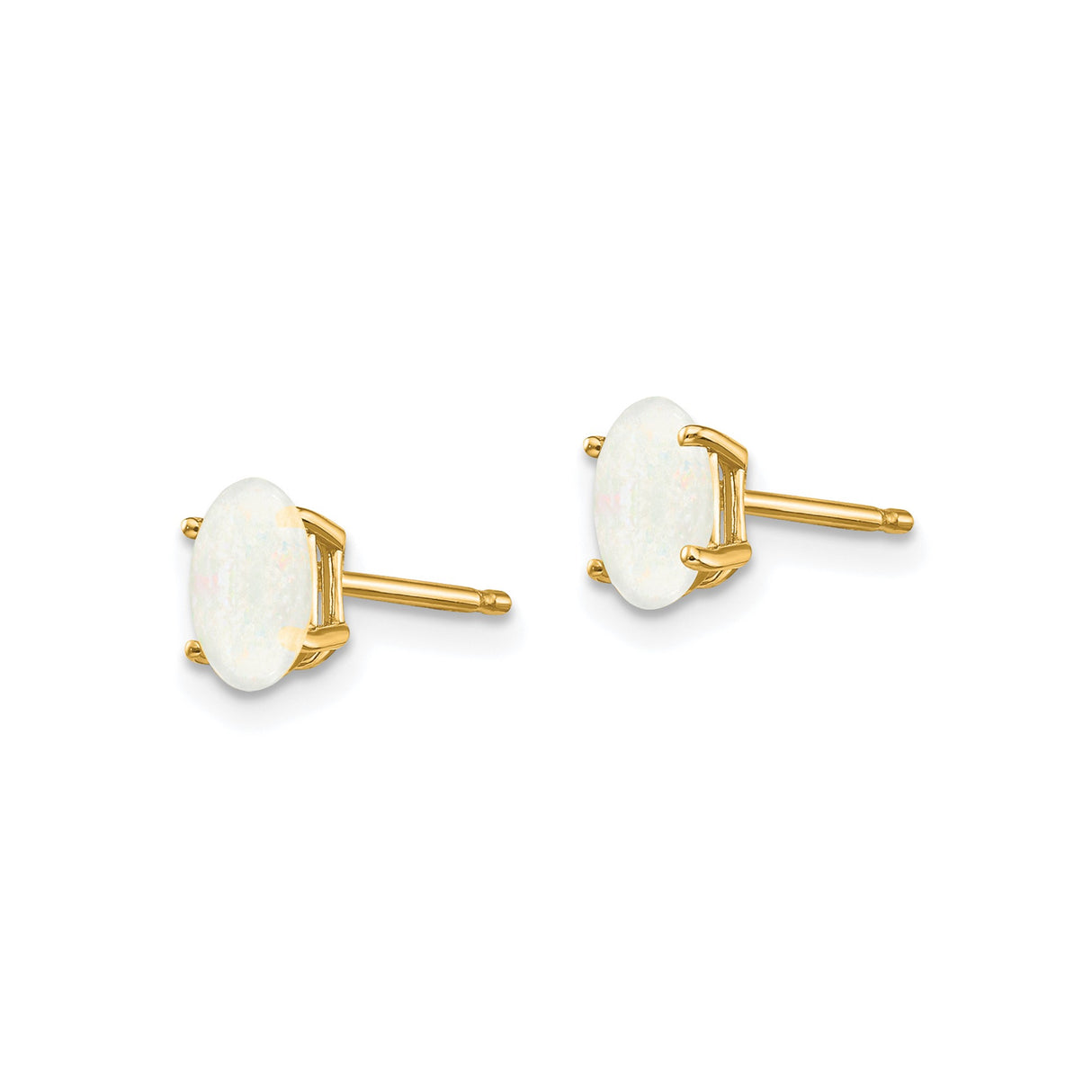 14k Yellow Gold Stud Earrings with Oval Opal, Four Prong Setting, Lightweight Design for Women