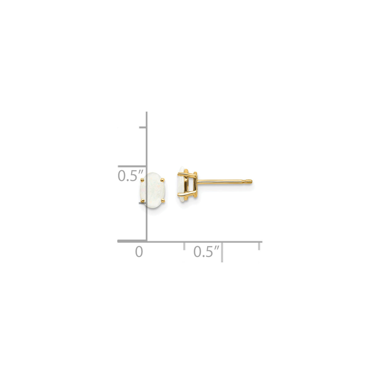 14k Yellow Gold Stud Earrings with Oval Opal, Four Prong Setting, Lightweight Design for Women