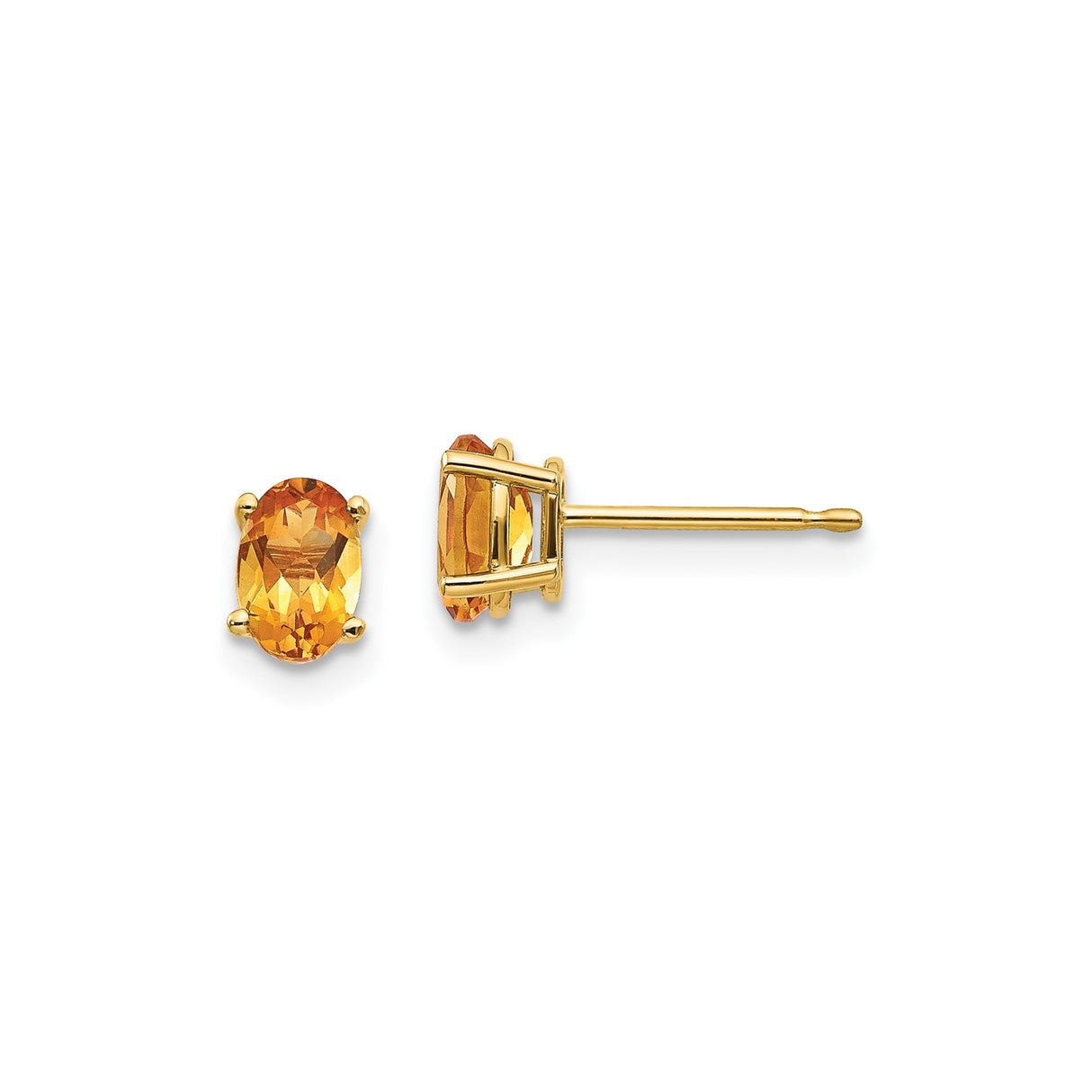 14k Yellow Gold Citrine Stud Earrings, Oval Prong Set Natural Gemstone, Classic November Birthstone