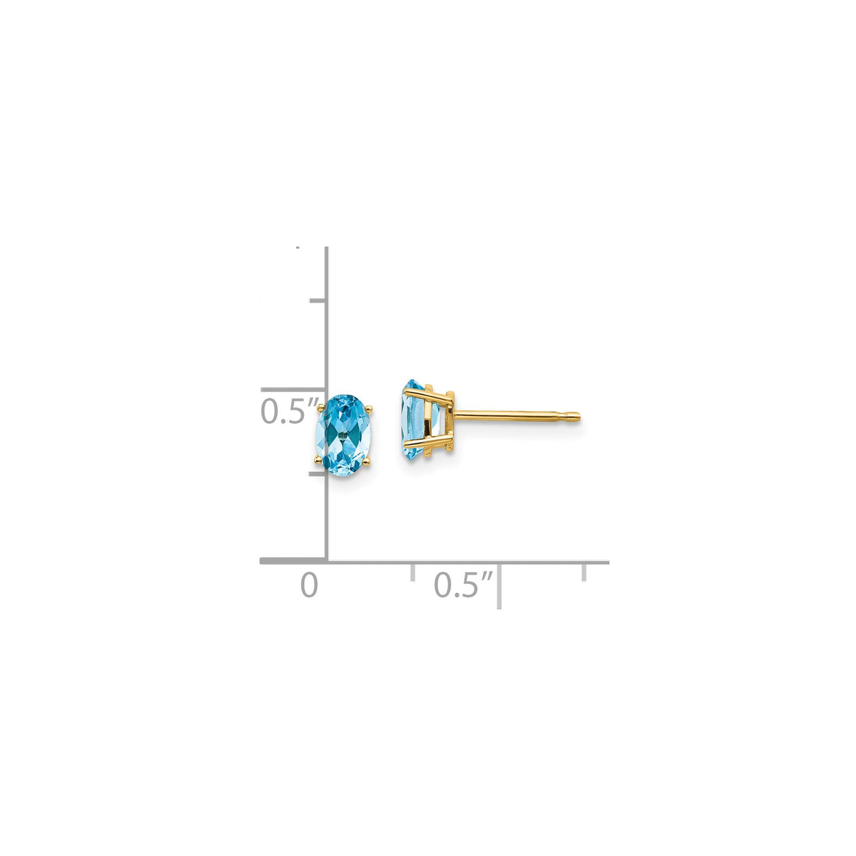 14k Yellow Gold Stud Earrings with Oval Swiss Blue Topaz, Minimalist Four-Prong Setting