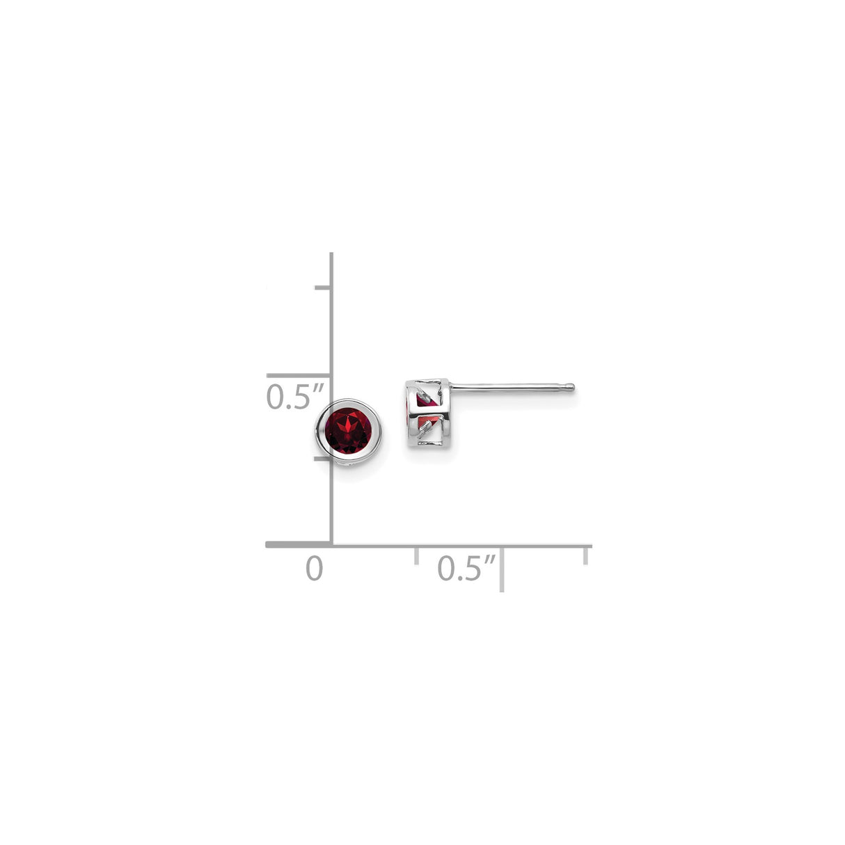 14k White Gold Stud Earrings with Garnet, Bezel Set Minimalist Design