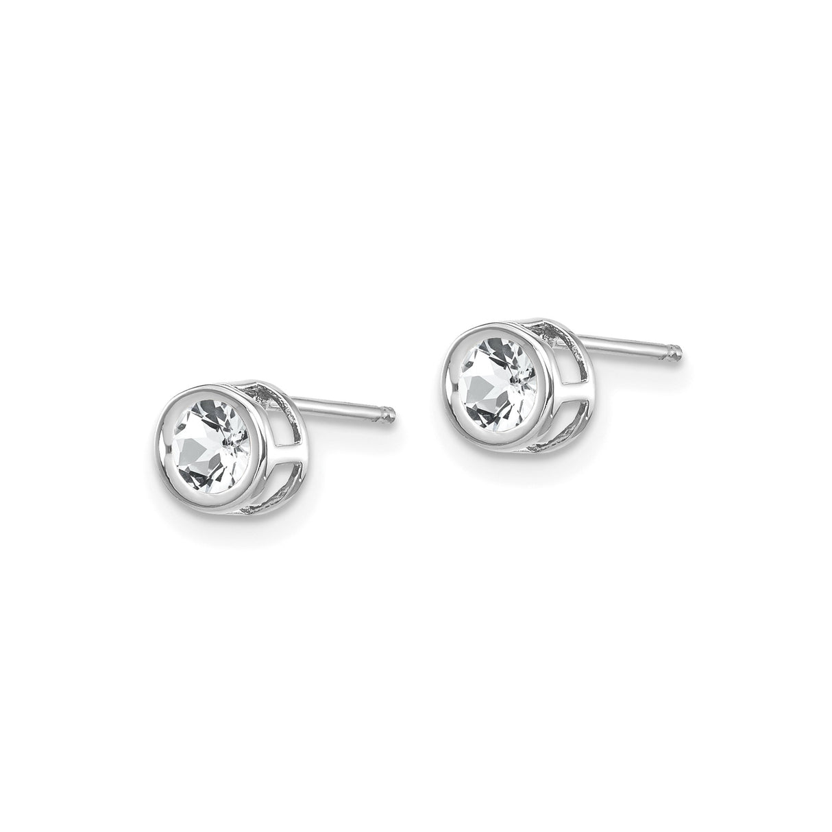 14k White Gold Stud Earrings with White Topaz, Bezel Set Round 4mm Minimalist Design