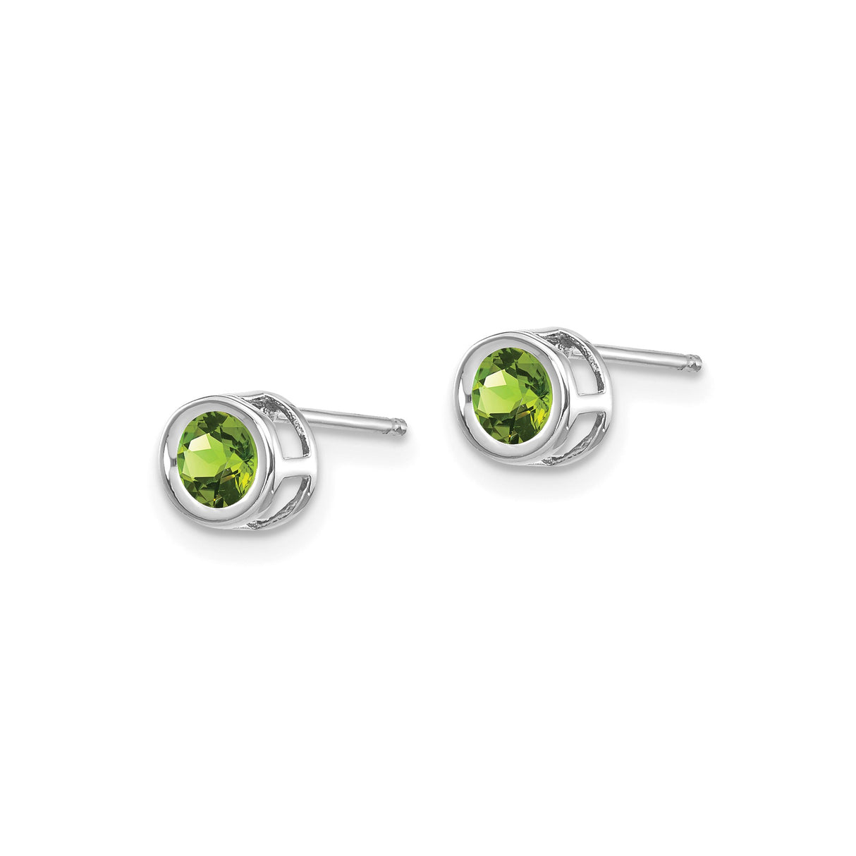 14k White Gold Stud Earrings with Round Peridot, Modern Minimalist Design for Women