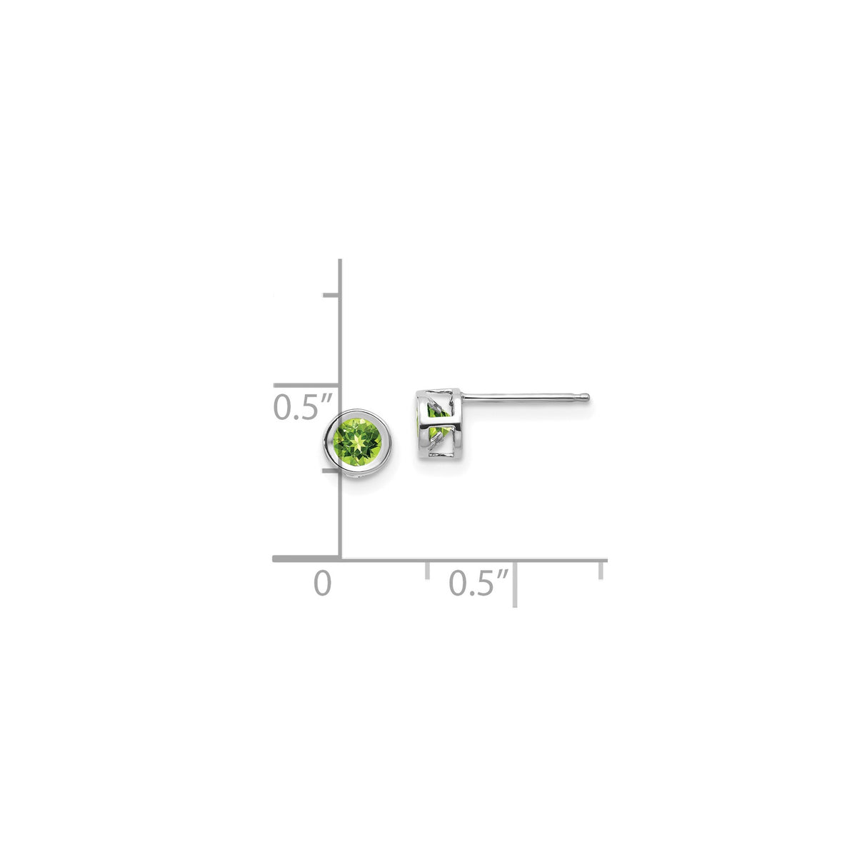 14k White Gold Stud Earrings with Round Peridot, Modern Minimalist Design for Women