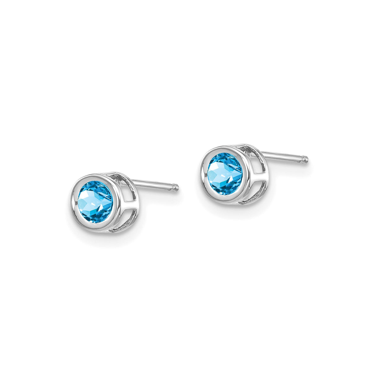 14k White Gold Stud Earrings with Swiss Blue Topaz, Bezel Set Minimalist Design