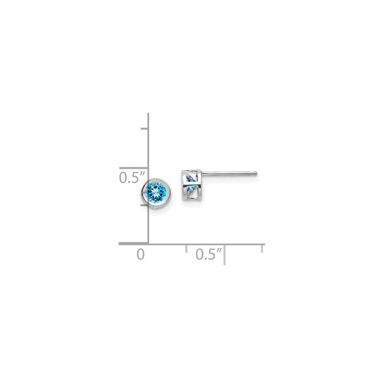 14k White Gold Stud Earrings with Swiss Blue Topaz, Bezel Set Minimalist Design
