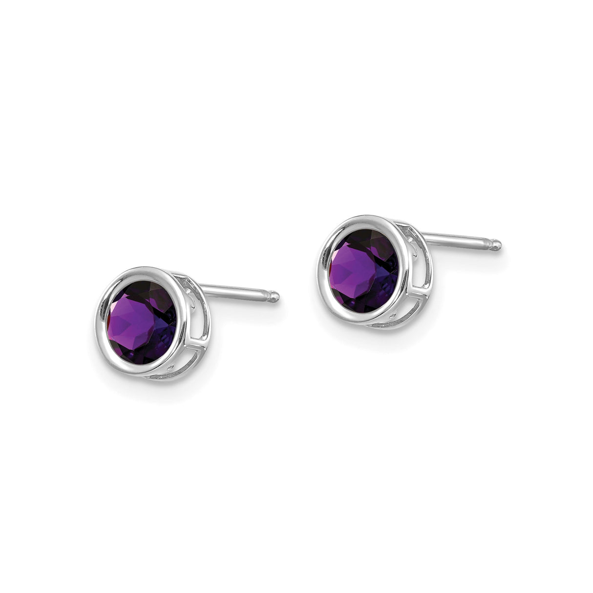 14k White Gold Stud Earrings with Amethyst in Bezel Setting, Minimalist Style for Women