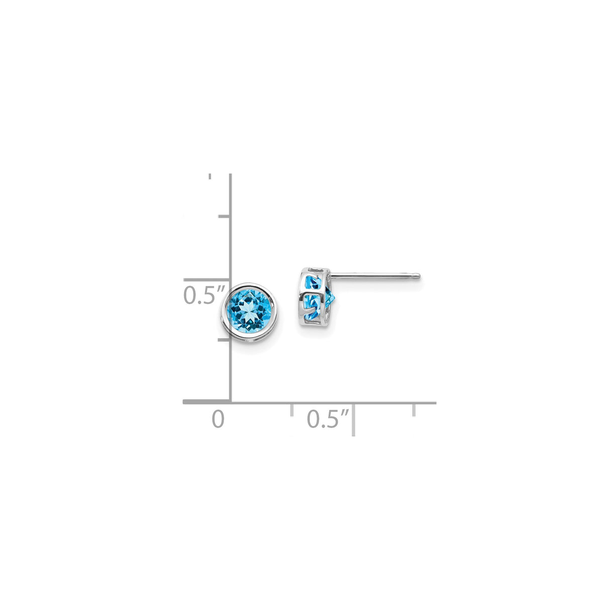 14k White Gold Stud Earrings with Swiss Blue Topaz, Bezel Setting, Modern Geometric Style