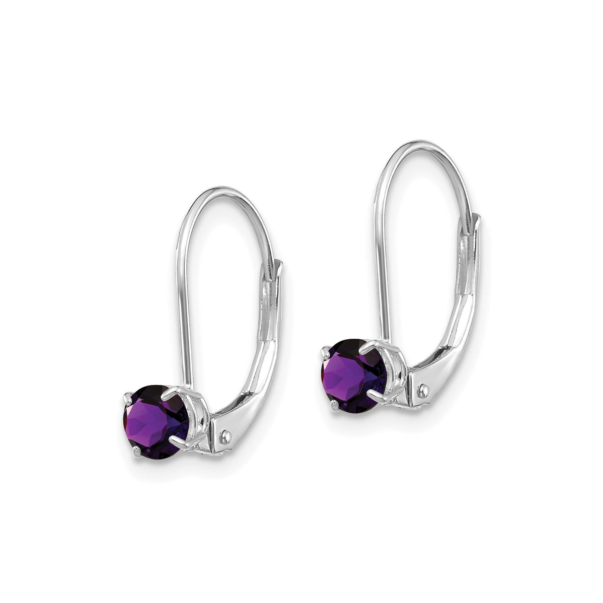 14k White Gold Leverback Earrings with Round Amethyst Drops, Minimalist Gemstone Jewelry