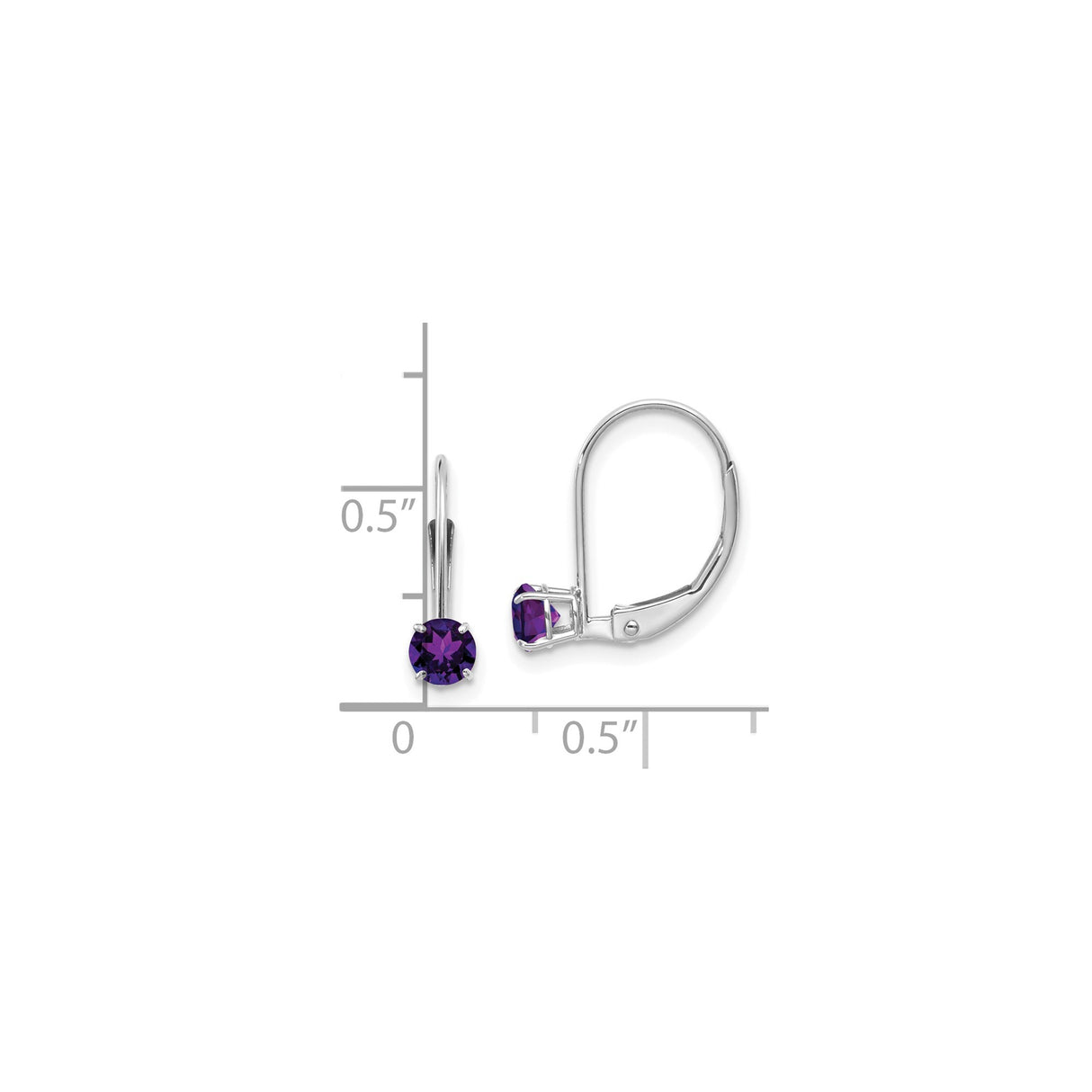 14k White Gold Leverback Earrings with Round Amethyst Drops, Minimalist Gemstone Jewelry