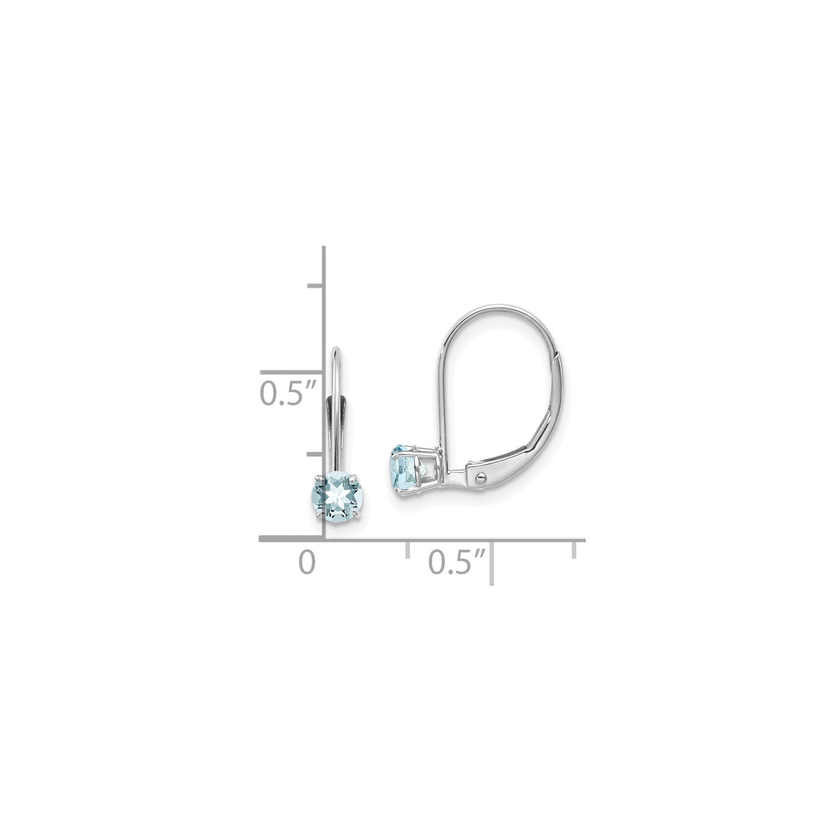 14k White Gold Leverback Earrings with Aquamarine in Prong Setting