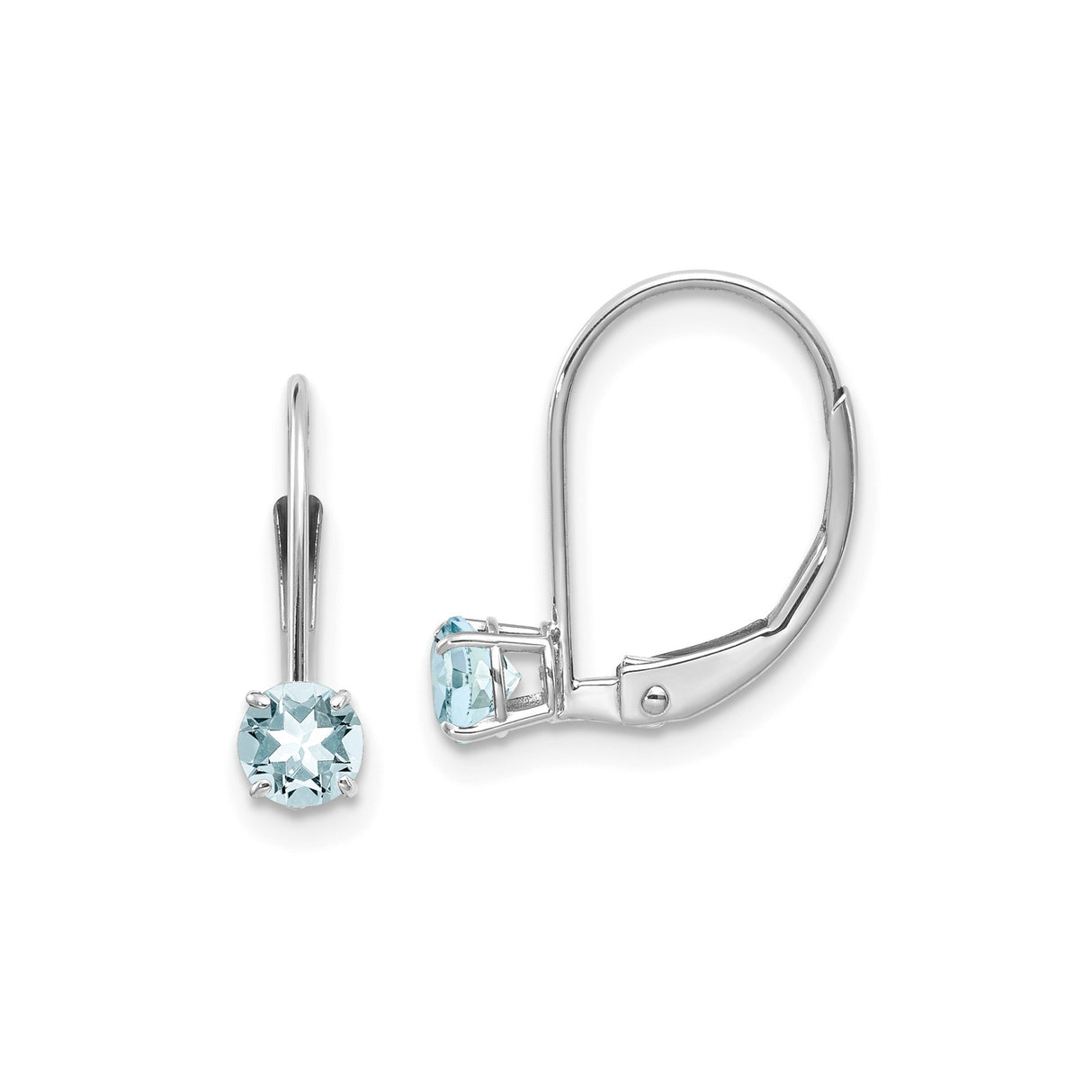 14k White Gold Leverback Earrings with Aquamarine in Prong Setting