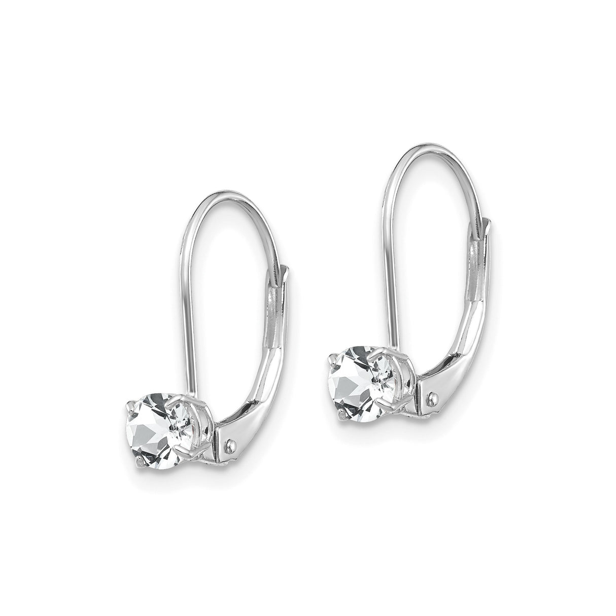 14k White Gold Leverback Earrings with White Topaz, Solitaire Prong Setting