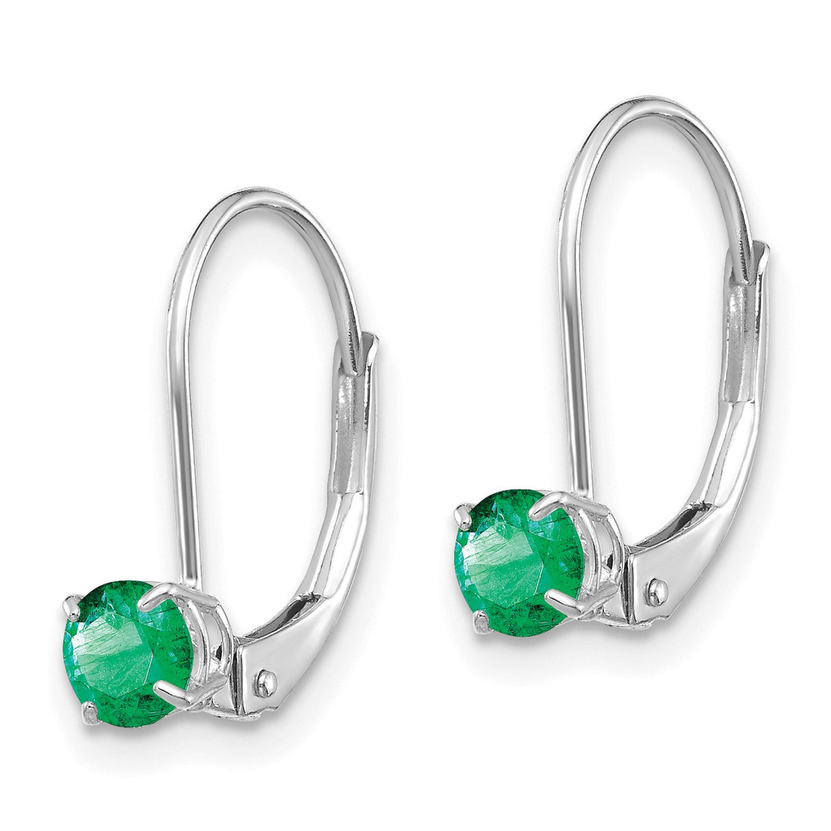 14k White Gold Leverback Earrings with Emerald in Drop Prong Setting for Women