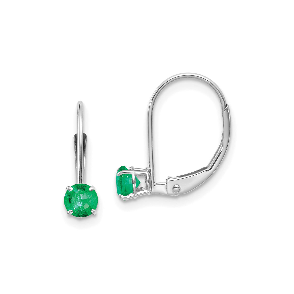 14k White Gold Leverback Earrings with Emerald in Drop Prong Setting for Women