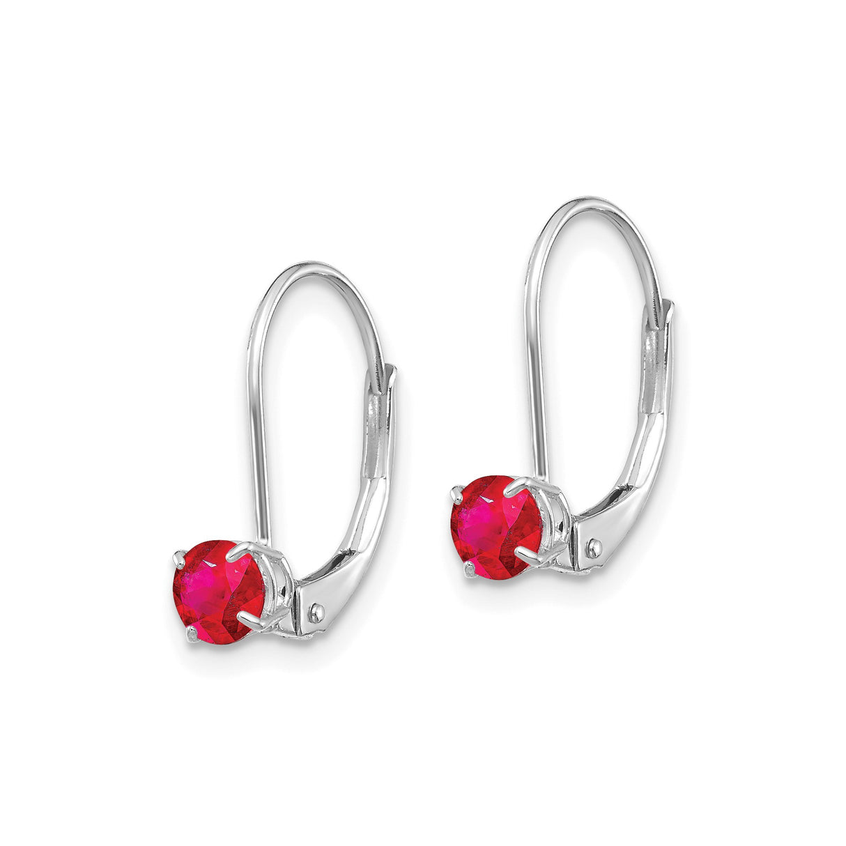 14k White Gold Leverback Earrings with Ruby Gemstones, Dangle Minimalist Design