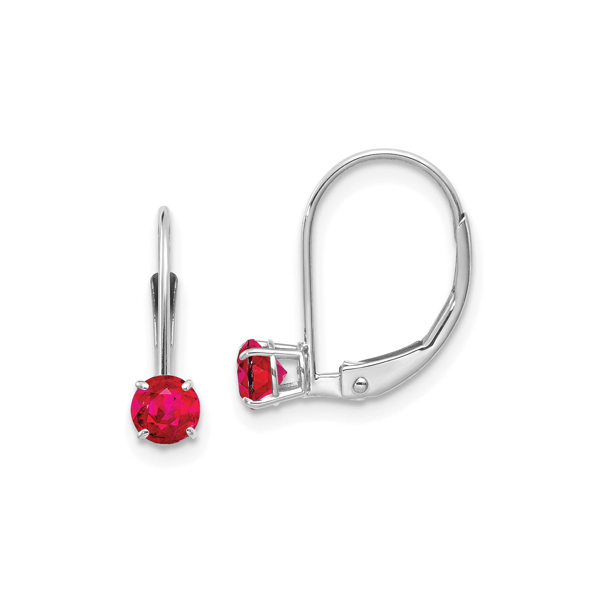 14k White Gold Leverback Earrings with Ruby Gemstones, Dangle Minimalist Design