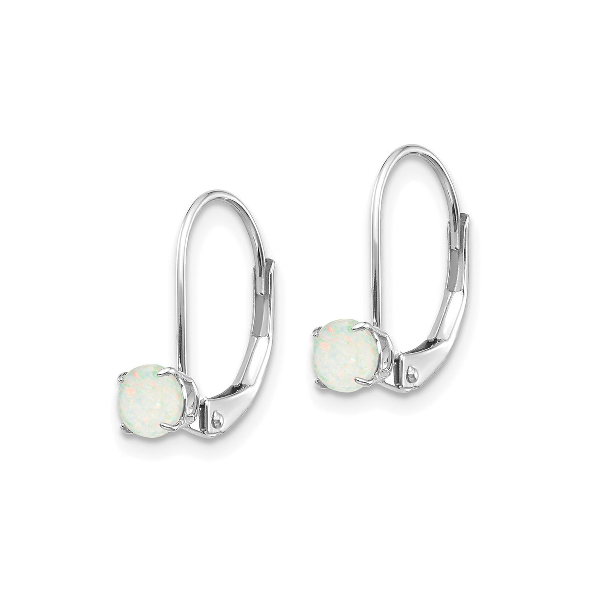 14k White Gold Leverback Earrings with Natural Opal, Minimalist Drop Design
