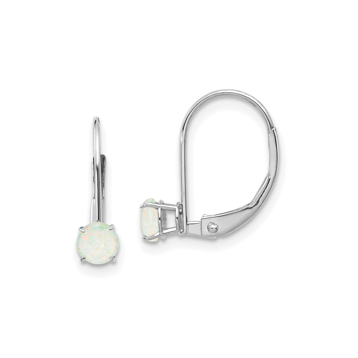 14k White Gold Leverback Earrings with Natural Opal, Minimalist Drop Design