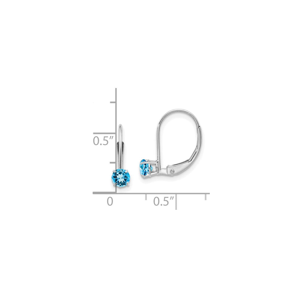 14k White Gold Leverback Earrings with Swiss Blue Topaz, Dainty Drop Design for Women
