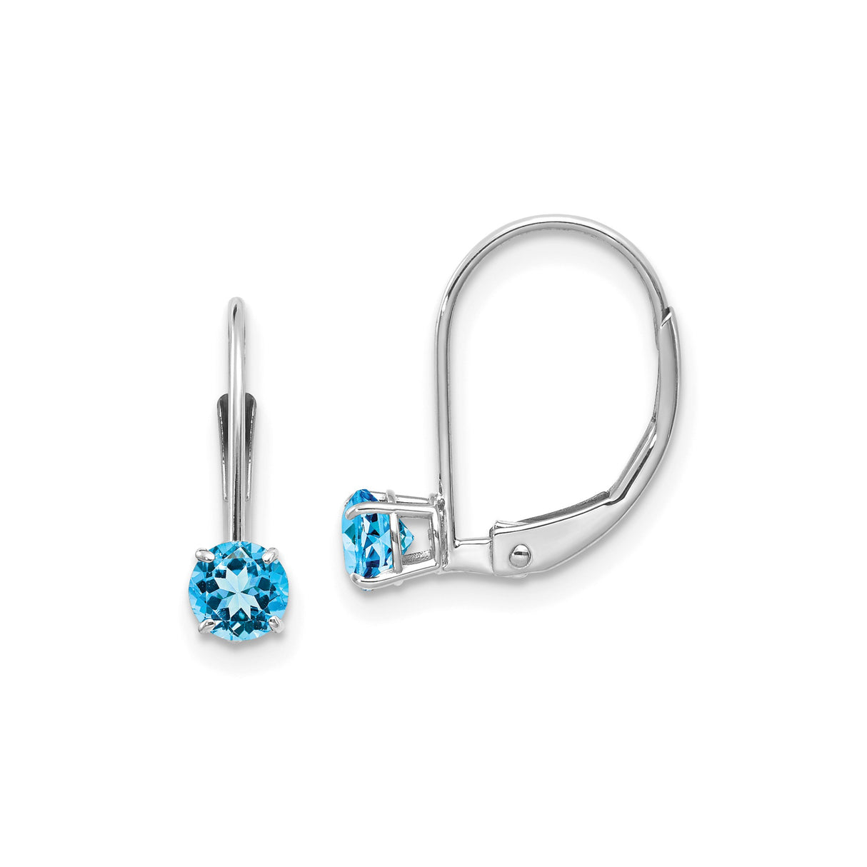 14k White Gold Leverback Earrings with Swiss Blue Topaz, Dainty Drop Design for Women