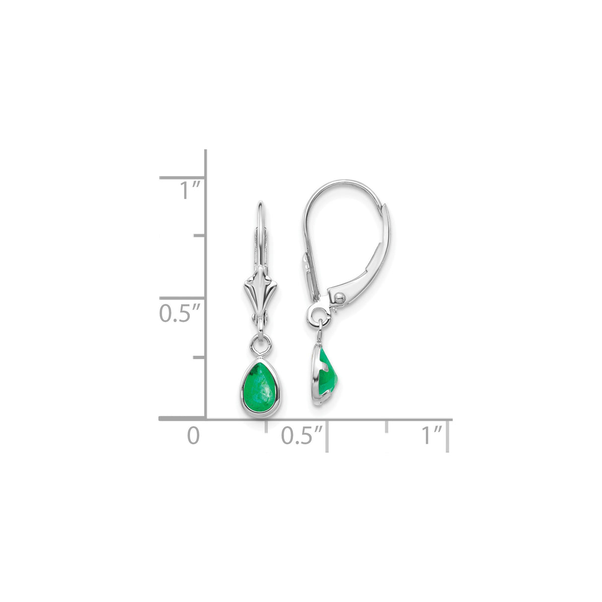 14k White Gold Dangle Earrings with Pear Shaped Emerald Bezel Setting for Women