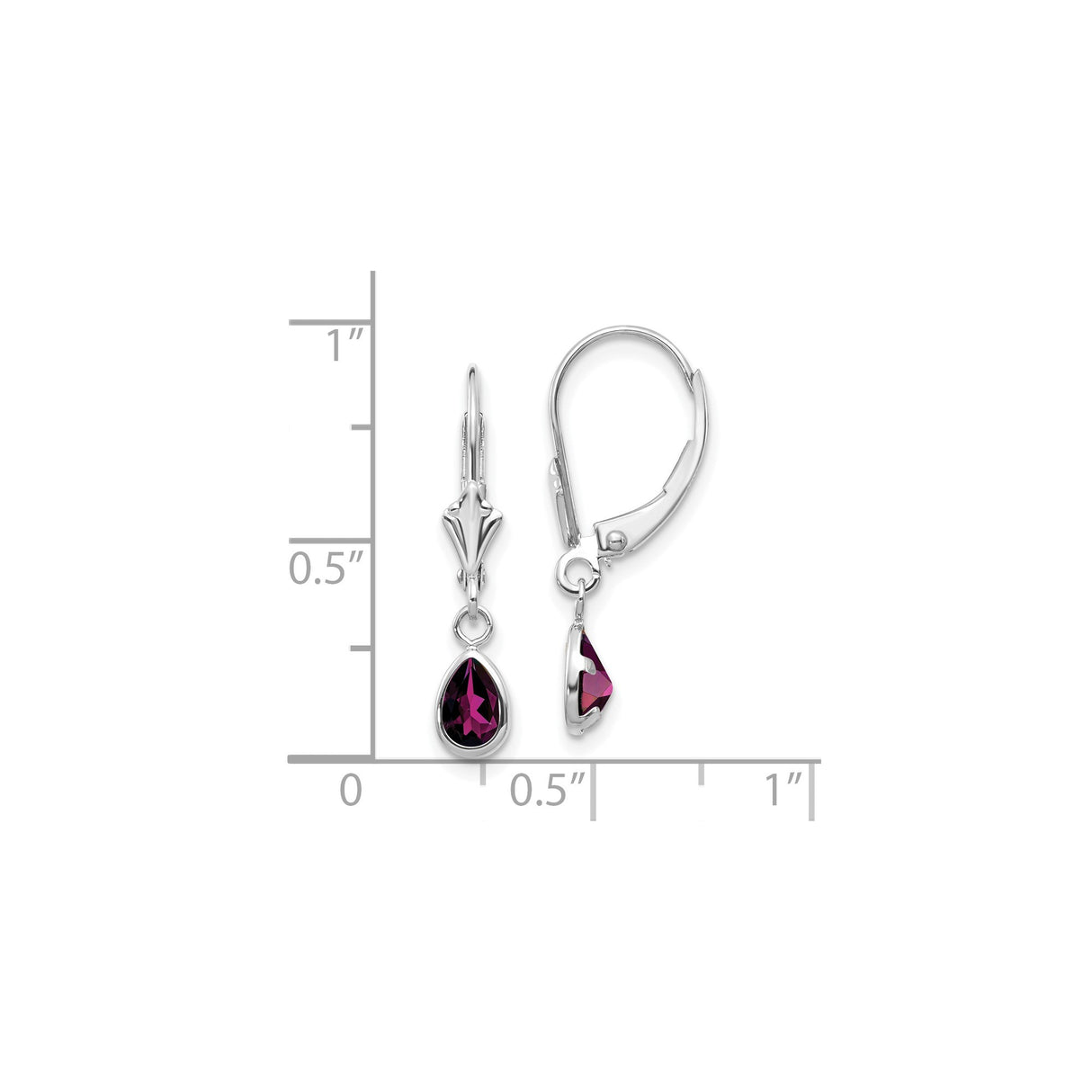 14k White Gold Dangle Earrings with Pear Shaped Rhodolite Garnet in Bezel Setting