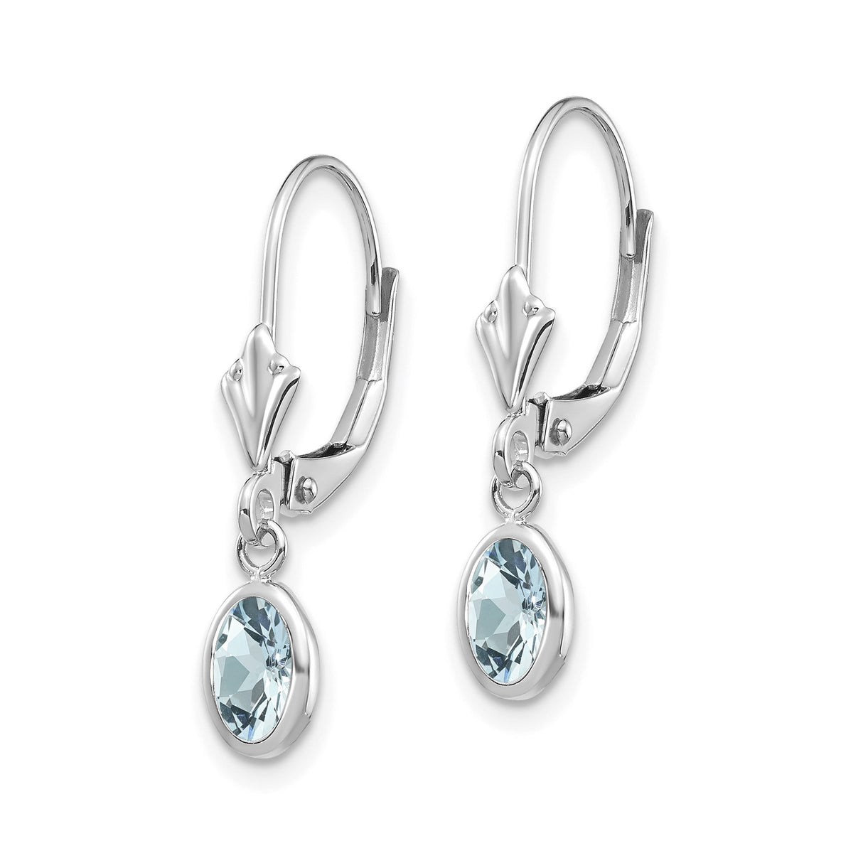 14k White Gold Dangle Earrings with Oval Aquamarine, Leverback, March Birthstone Jewelry for Women