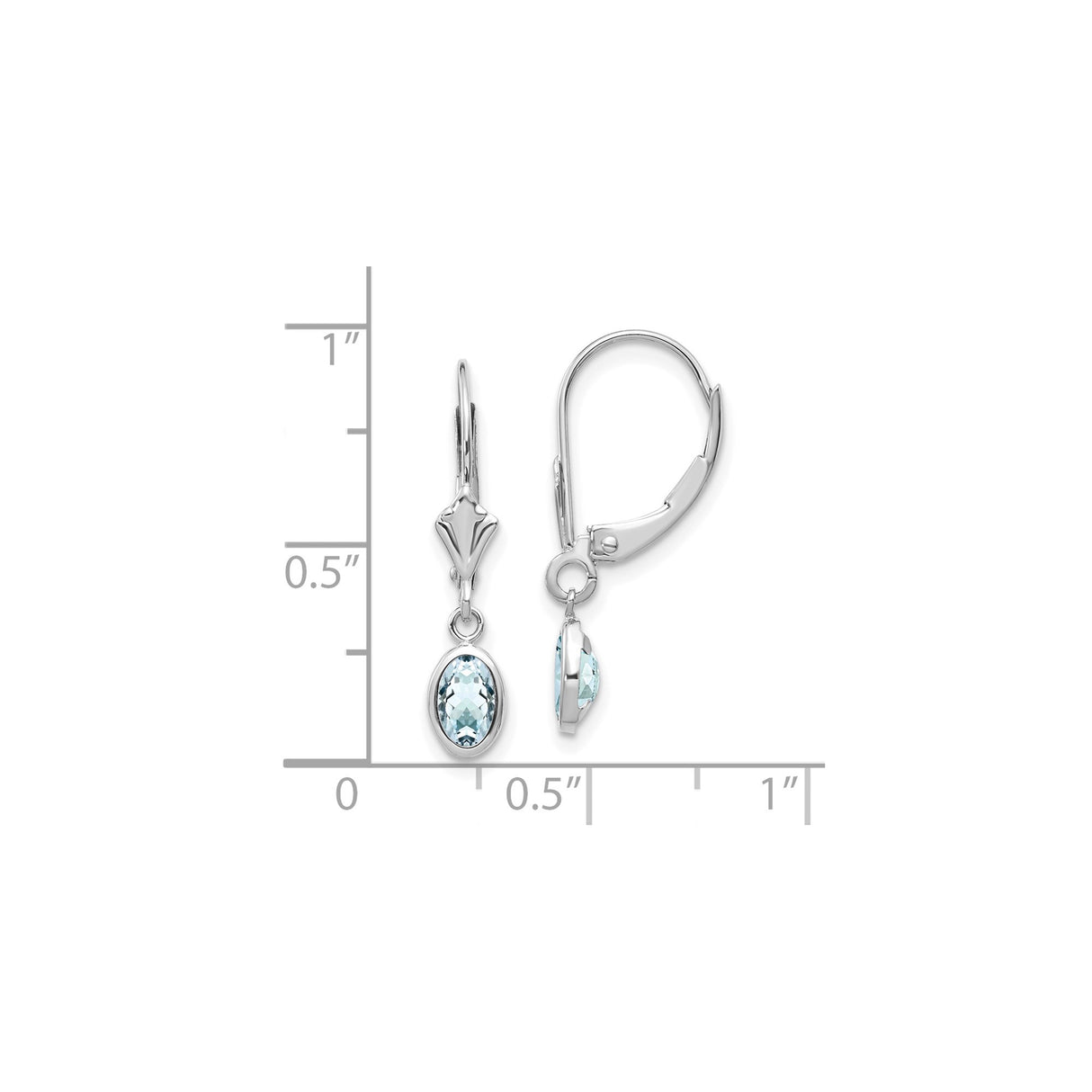 14k White Gold Dangle Earrings with Oval Aquamarine, Leverback, March Birthstone Jewelry for Women