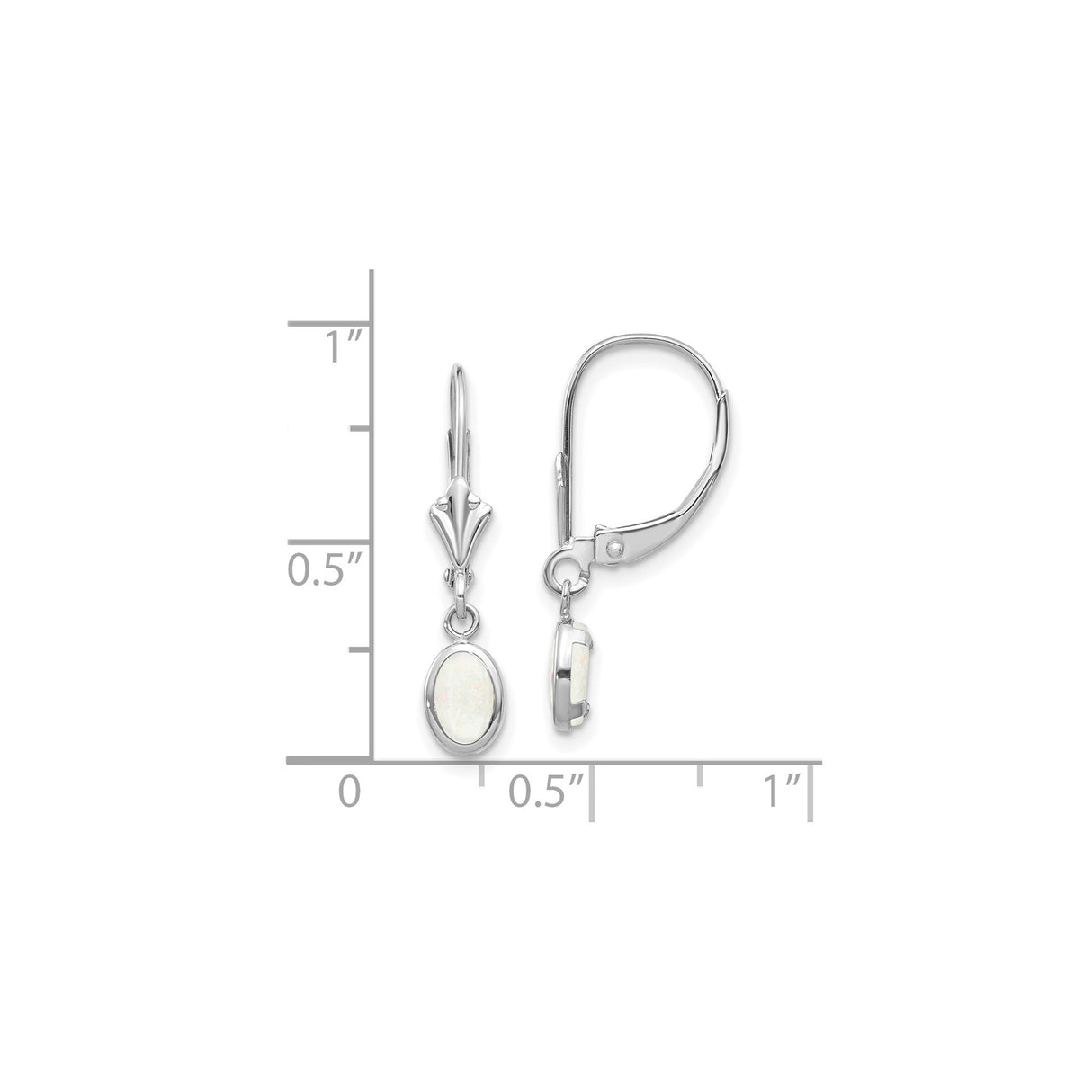 14k White Gold Drop Earrings with Oval Opal Cabochons, Bezel Setting, Minimalist Leverback Style