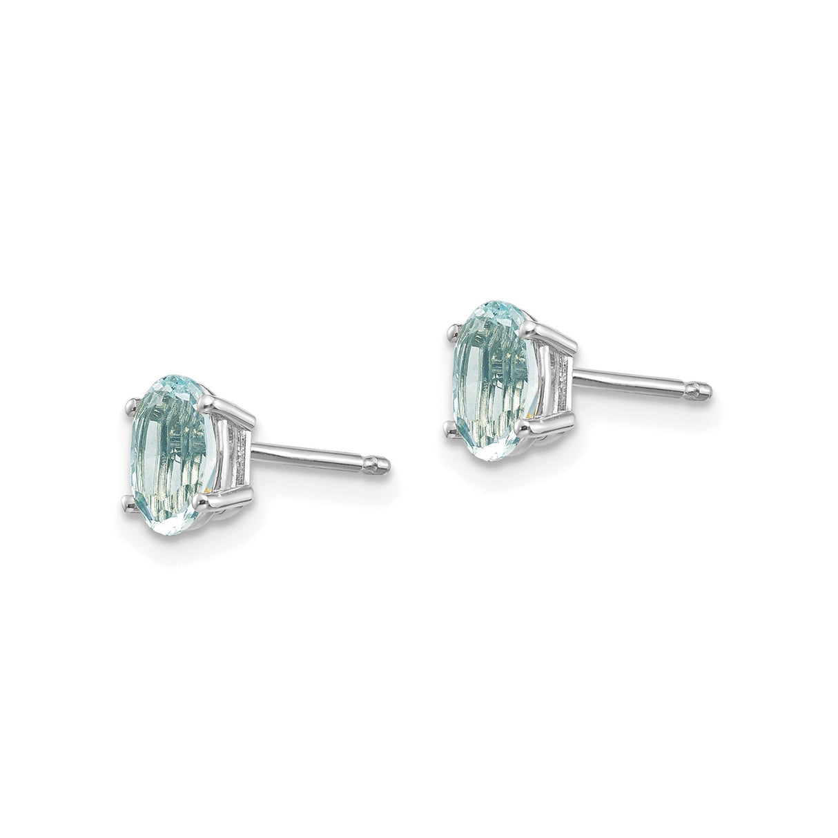 14k White Gold Aquamarine Stud Earrings, Oval Prong Set, Minimalist March Birthstone Jewelry