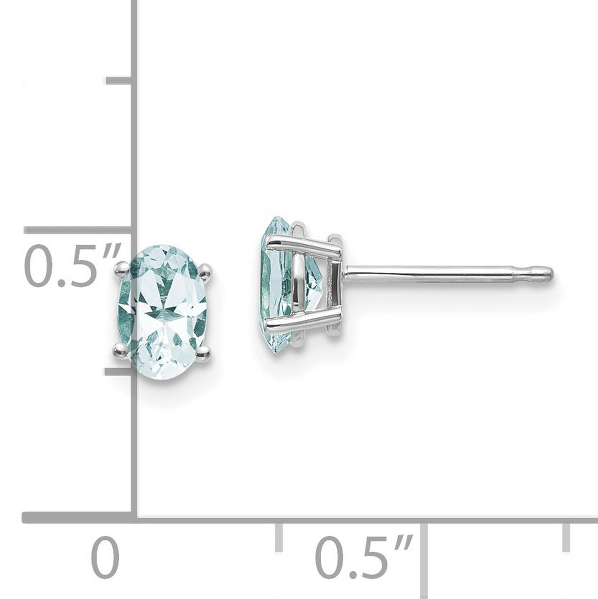 14k White Gold Aquamarine Stud Earrings, Oval Prong Set, Minimalist March Birthstone Jewelry
