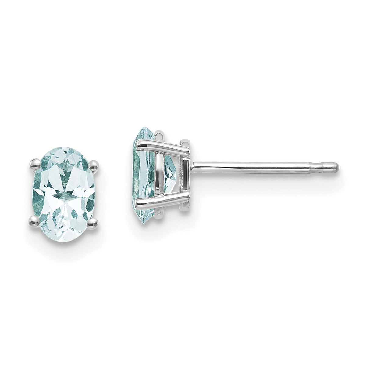 14k White Gold Aquamarine Stud Earrings, Oval Prong Set, Minimalist March Birthstone Jewelry