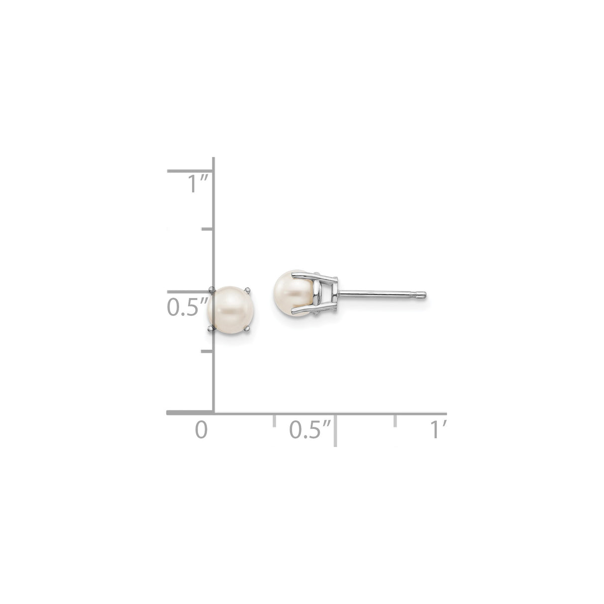 14k White Gold Pearl Stud Earrings with Round White Cultured Pearls in Prong Setting