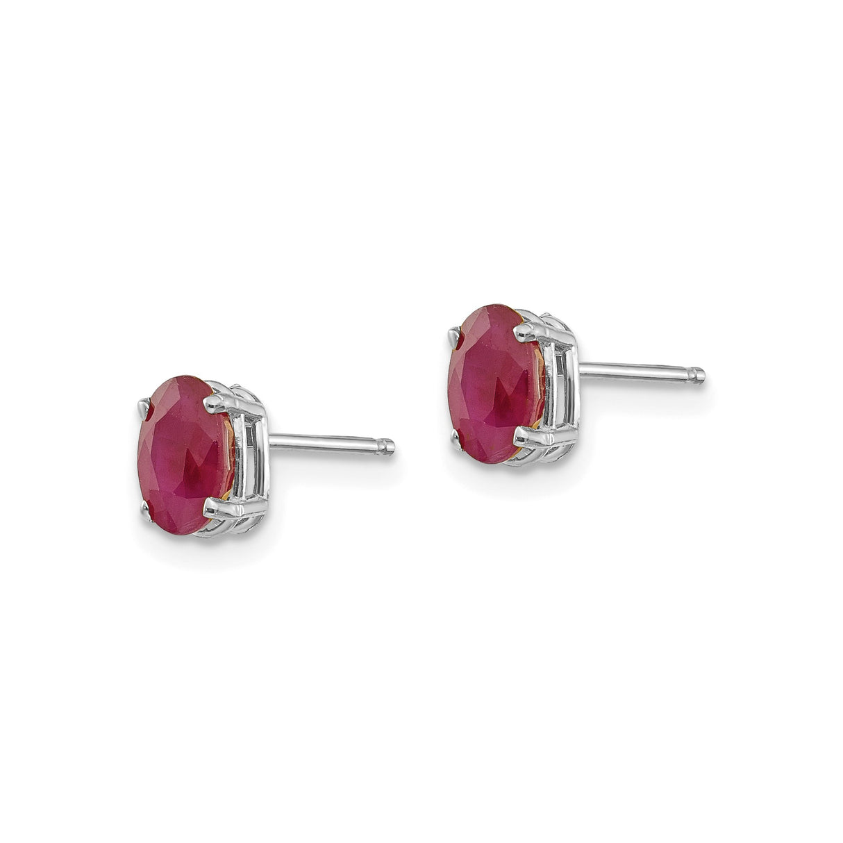 14k White Gold Ruby Stud Earrings, Oval Four-Prong Setting, Classic Gemstone Design for Women