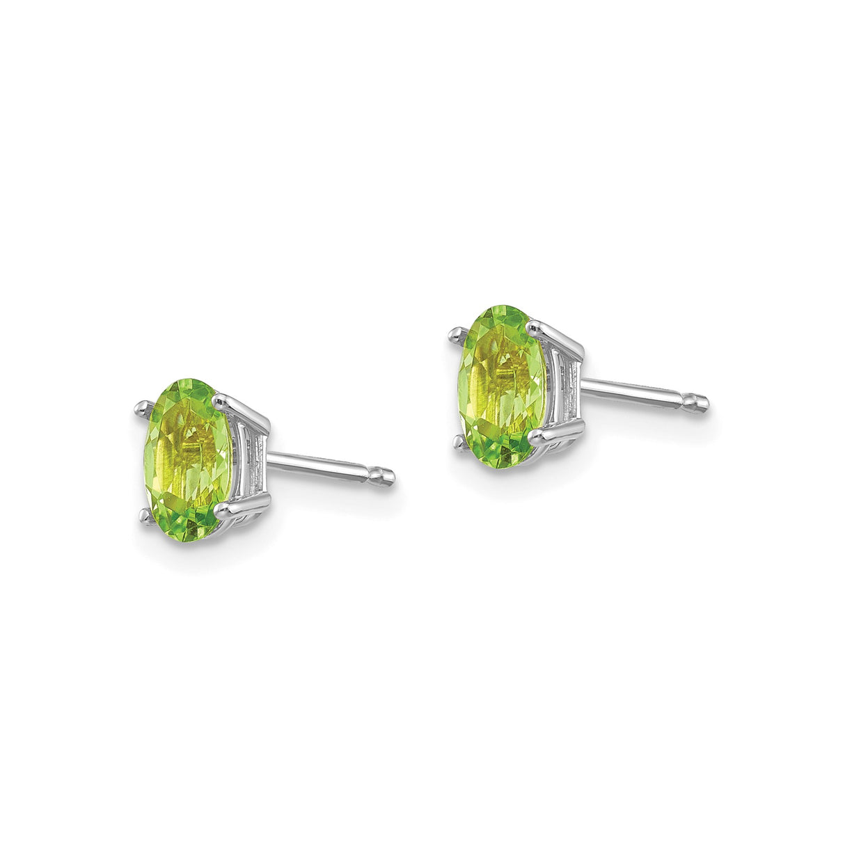 14k White Gold Peridot Stud Earrings, Oval Cut Dainty Birthstone Jewelry for Women