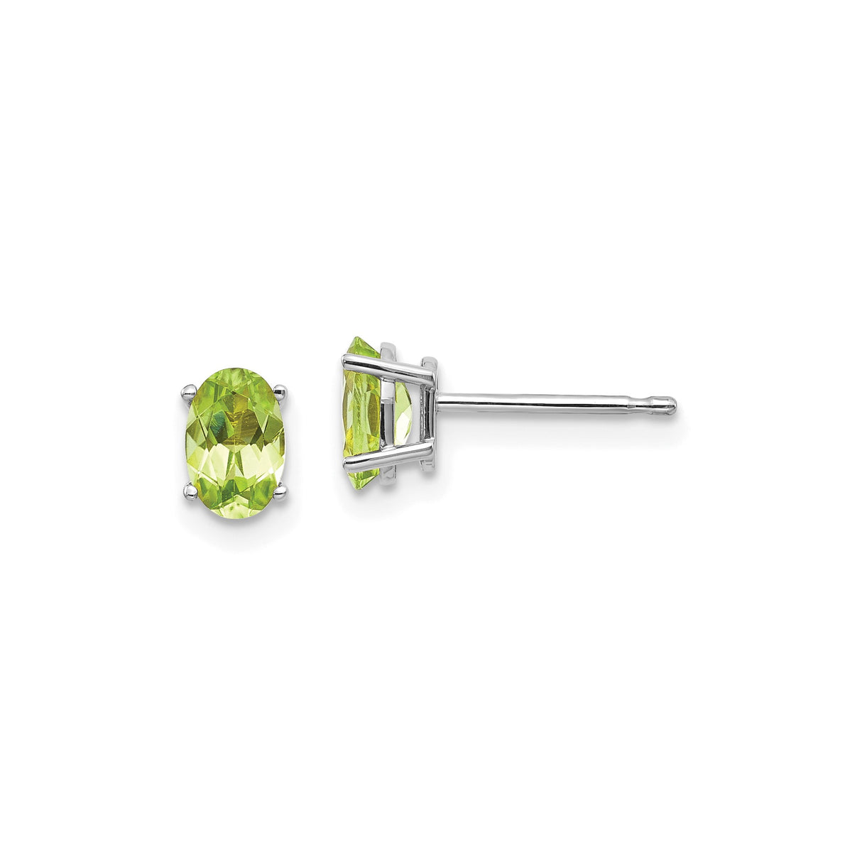 14k White Gold Peridot Stud Earrings, Oval Cut Dainty Birthstone Jewelry for Women