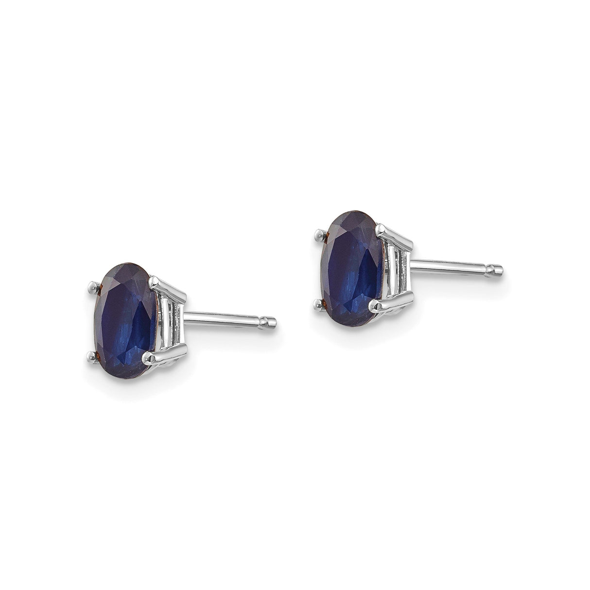 14k White Gold Sapphire Stud Earrings, Oval Deep Blue Gemstones in Four-Prong Setting