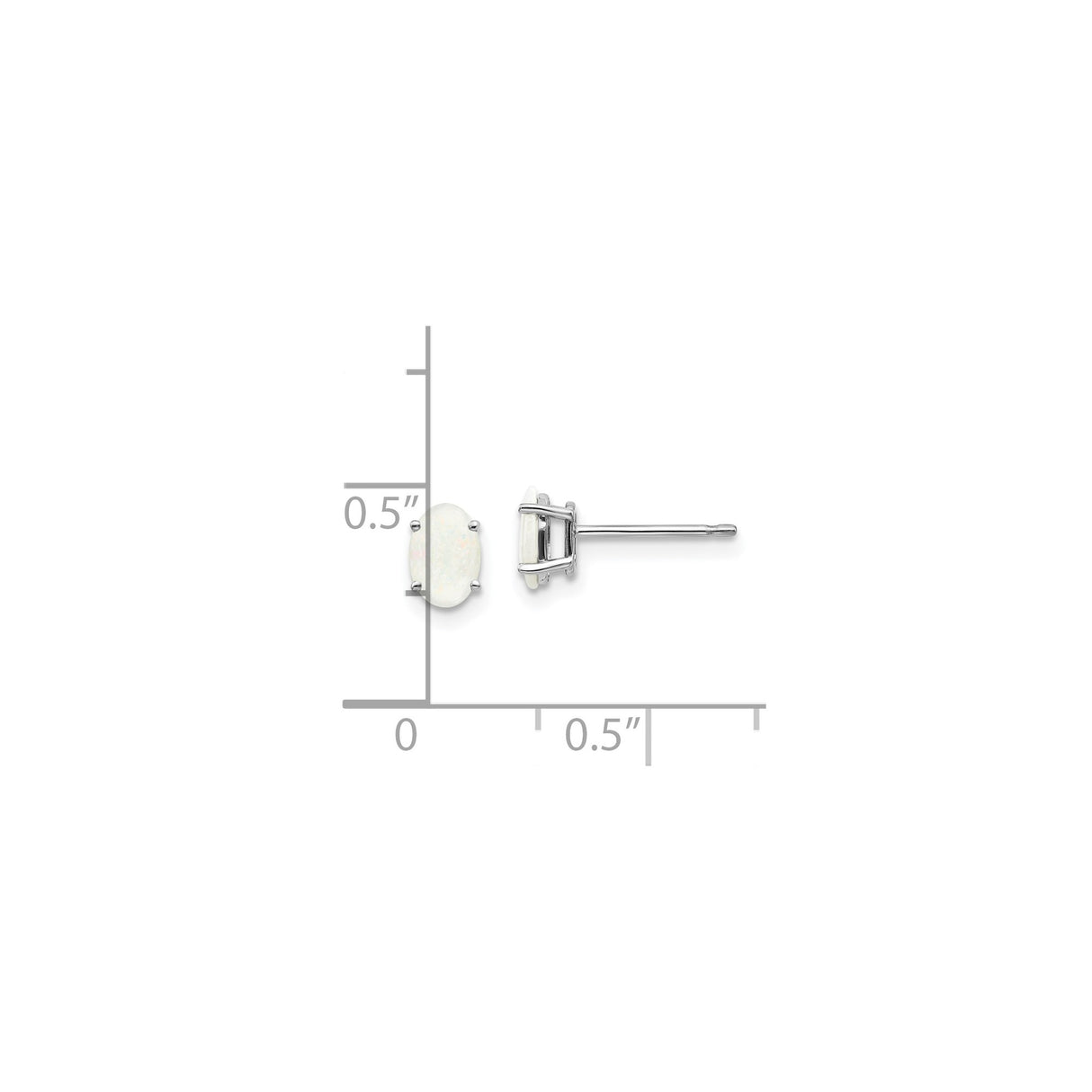 14k White Gold Stud Earrings with Oval White Opal in Four-Prong Setting