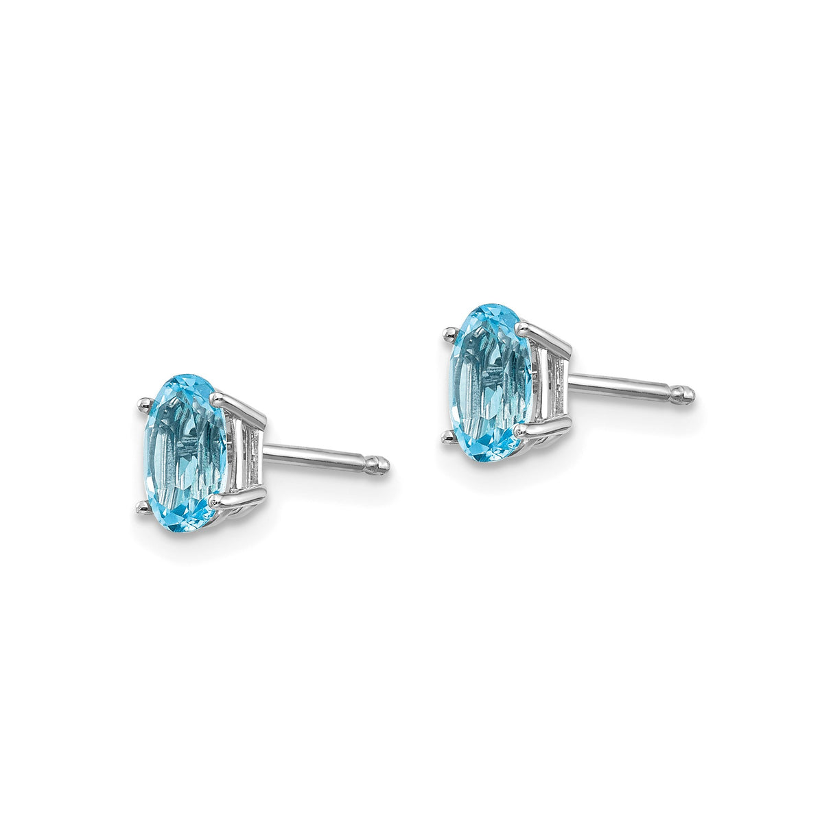 14k White Gold Stud Earrings with Oval Swiss Blue Topaz, Solitaire Minimalist Design